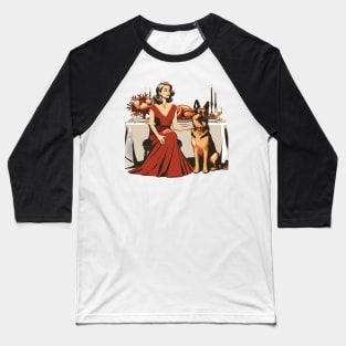 Lady And German Shepherd Thanksgiving Baseball T-Shirt